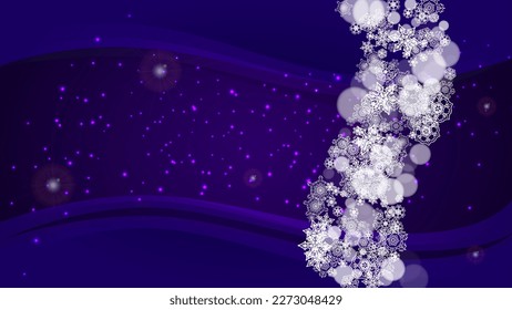 Winter border with ultraviolet snowflakes. New Year backdrop. Snow frame for flyer, gift card, party invite, retail offer and ad. Christmas trendy background. Holiday frosty banner with winter border