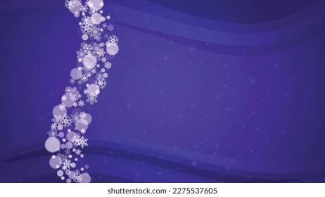 Winter border with ultraviolet snowflakes. New Year backdrop. Snow frame for flyer, gift card, party invite, retail offer and ad. Christmas trendy background. Holiday frosty banner with winter border