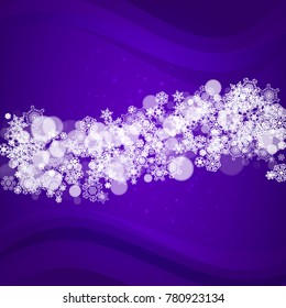Winter border with ultraviolet snowflakes. New Year snowy backdrop. Snow frame for flyer, gift card, party invite, retail offer and ad. Christmas trendy background. Holiday banner with winter border