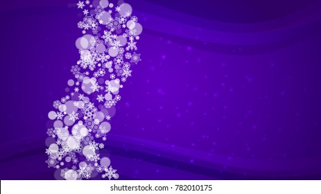 Winter border with ultraviolet snowflakes. New Year snowy backdrop. Snow frame for flyer, gift card, invitation, business offer and ad. Christmas trendy background. Holiday banner with winter border