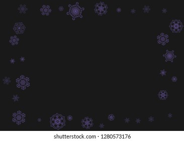 Winter border with ultraviolet snowflakes. Snow frame for flyer, gift card, invitation, business offer and ad. Christmas trendy background. Holiday winter border. New Year frosty backdrop