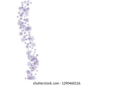 Winter border with ultraviolet snowflakes. Snow frame for gift coupons, vouchers, ads, party events. Christmas trendy background. Holiday winter border. New Year snowy backdrop