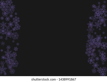 Winter border with ultraviolet snowflakes. Snow frame for flyer, gift card, invitation, business offer and ad. Christmas trendy background. Holiday winter border. New Year snowy backdrop