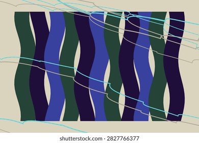 Winter boreal thicket abstract background featuring soft bend curvilinear column slices with bracket accent outline