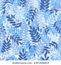 Winter botanical pattern. Floral illustration with Christmas blue branches on white background.
