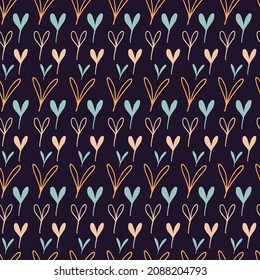 Winter botanical seamless pattern with blue yellow and pink herbal rows on blue
