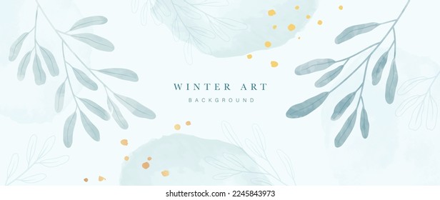 Ilustración vectorial de las ramas de color de agua botánica de invierno. Color de agua pintado a mano invierno vegetación silvestre y textura de cepillo dorado. Diseño de afiches, papel pintado, banner, tarjeta, decoración.