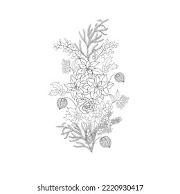 Winter Bouquet with Poinsettia. Christmas Decoration. Vector Illustration.