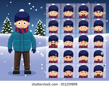 Winter Boy Cartoon Emotion faces Vector Illustration