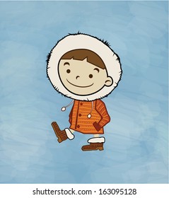 Winter boy. Funny cartoon character and vector illustration