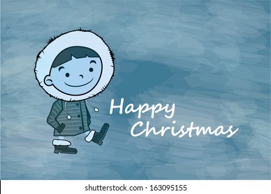 Winter boy. Funny cartoon character and vector illustration