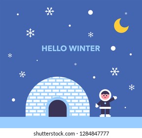 Winter boy shakes hands with pleasure.