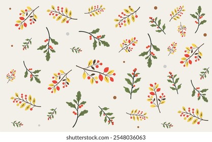 Winter branches arranged in a Christmas winter pattern. Wintertime holiday vector illustration