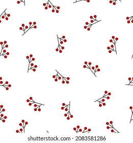Winter branches with red berries seamless christmas pattern. holly background. Vector stock illustration
