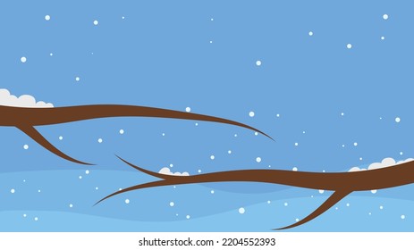 Winter branches in the snow, illustration, vector, cartoon