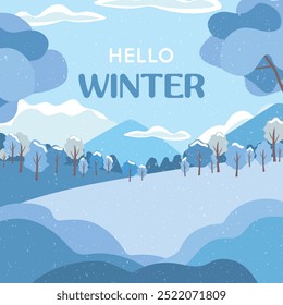 Winter bright abstract landscape. Vector winter background. Hello Winter. Vector.
