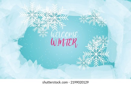 Winter bright background. Christmas landscape with snowdrifts and pine branches in the frost.
