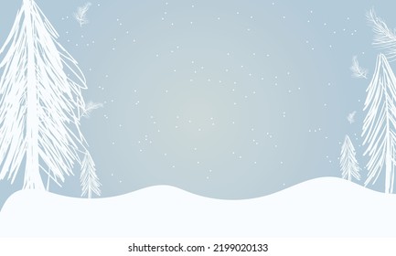 Winter bright background. Christmas landscape with snowdrifts and pine branches in the frost.
