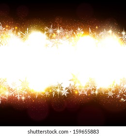 Winter brown pattern with snowflakes. Defocused christmas background. Vector.  