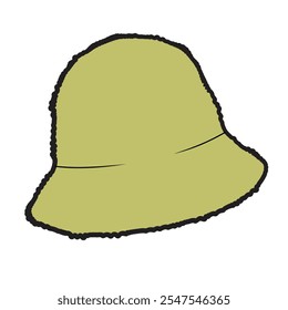 Winter bucket hat technical line drawing vector mockup template.