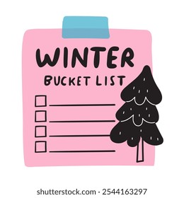 Winter bucket list. Christmas tree. Pink color. Illustration on white background.