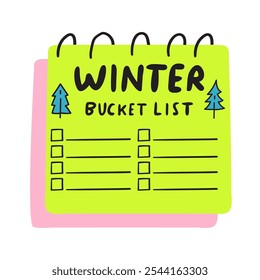 Winter bucket list with Christmas trees. Hand drawn design. Flat illustration. White background.