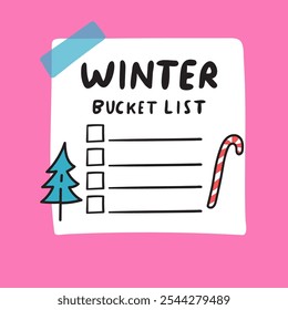 Winter bucket list. Design on pink background. Vector graphic.