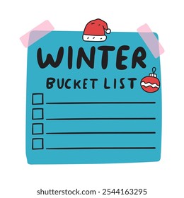 Winter bucket list with Santa's hat. Vector illustration. Graphic design on white background.