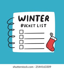 Winter bucket list. Vector design. Illustration on green background.