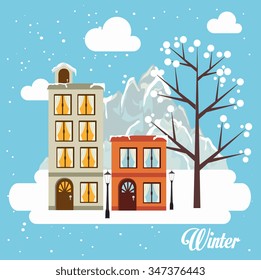 Winter and buildings graphic design, vector illustration