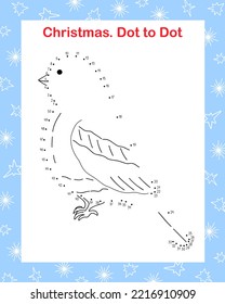 Winter bullfinch bird punto a punto divertido juego educativo o hoja de cálculo de ocio, boquilla de ilustración vector, vacaciones de invierno actividad estacional, celebración de Año Nuevo diversión para niños, aprendizaje de números