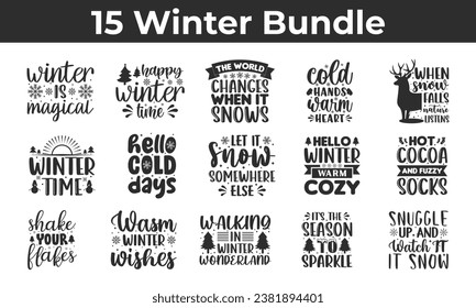 Winter  Bundle, Winter  Design. Winter t shirt design vector. Typography t shirt design Bundle.