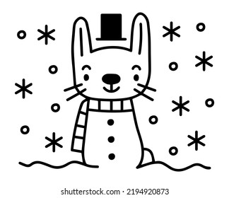 Winter bunny snowman vector illustration