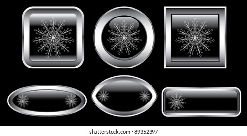 Winter buttons with snowflakes in black and white. EPS 10.