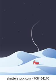 Winter cabin, chalet, house in snowy mountains nature scenery. Symbol of winter relax, retreat. Eps10 vector illustration.