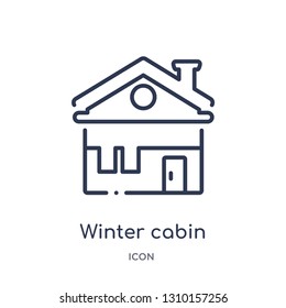 winter cabin icon from winter outline collection. Thin line winter cabin icon isolated on white background.