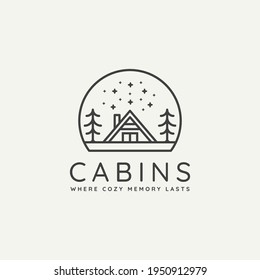 winter cabin minimalist line art badge logo template vector illustration design. simple minimalist cottage, lodge, housing emblem logo icon concept