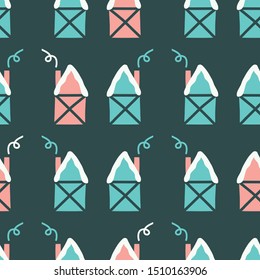 Winter cabin seamless pattern. Great for holiday decoration and projects.