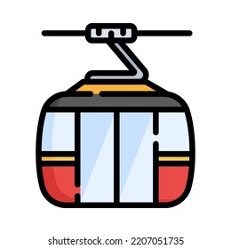 Icono del teleférico de invierno. Diseño de esquema relleno. El teleférico en invierno. Autopista de transporte por cable. Para presentación, diseño gráfico. Ilustración vectorial.