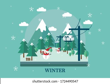 The Winter Cable Car Illustration