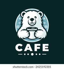 Oso de café de invierno con ilustración vectorial de logotipo de taza de café