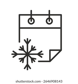 Winter calendar icon. Linear vector illustration. Calendar with snowflake icon. Simple symbols. Winter season.