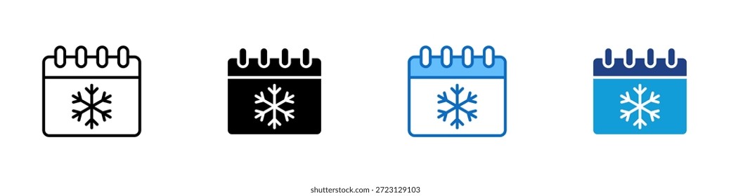 Winterkalender Multiple Style Icon Design Vector - Kalender mit Schneeflocken-Symbol, das Wintersaisondaten, Kaltwetterplanung und Saisonpläne darstellt
