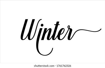 winter Calligraphic Cursive Typographic Text on White Background