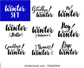Winter calligraphic set. Brush calligraphy, hand lettering. For calendar, schedule, diary, journal, postcard label sticker and decor