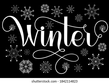 Winter calligraphy lettering for posters, postcards, posters and decoration. Vector illustration