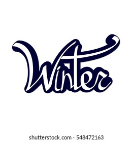 Winter, calligraphy sticker, word design template, vector illustration