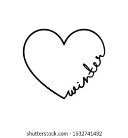Winter - calligraphy word with hand drawn heart. Lettering symbol illustration for t-shirt, poster, wedding, greeting card