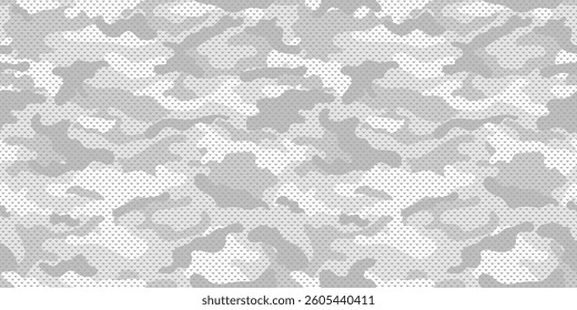 Winter camouflage pattern with grid. Arctic military seamless pattern.