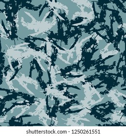Winter camouflage of various shades of blue color. It is a colorful seamless pattern that can be used as a camo print for clothing and background and backdrop or computer wallpaper